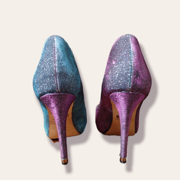 Badgley Mischka Iridescent Sparkle Peep Toe Heels - Picture 8 of 9